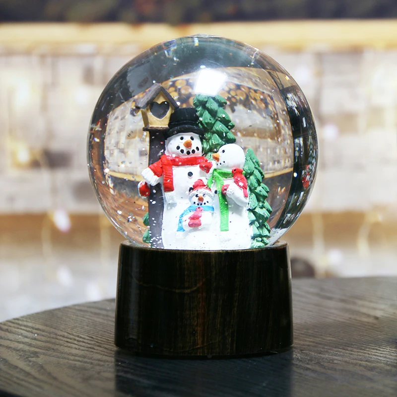 Hot selling christmas decoration supplies snowman santa snow globe with glitter led light and water for christmas snowball