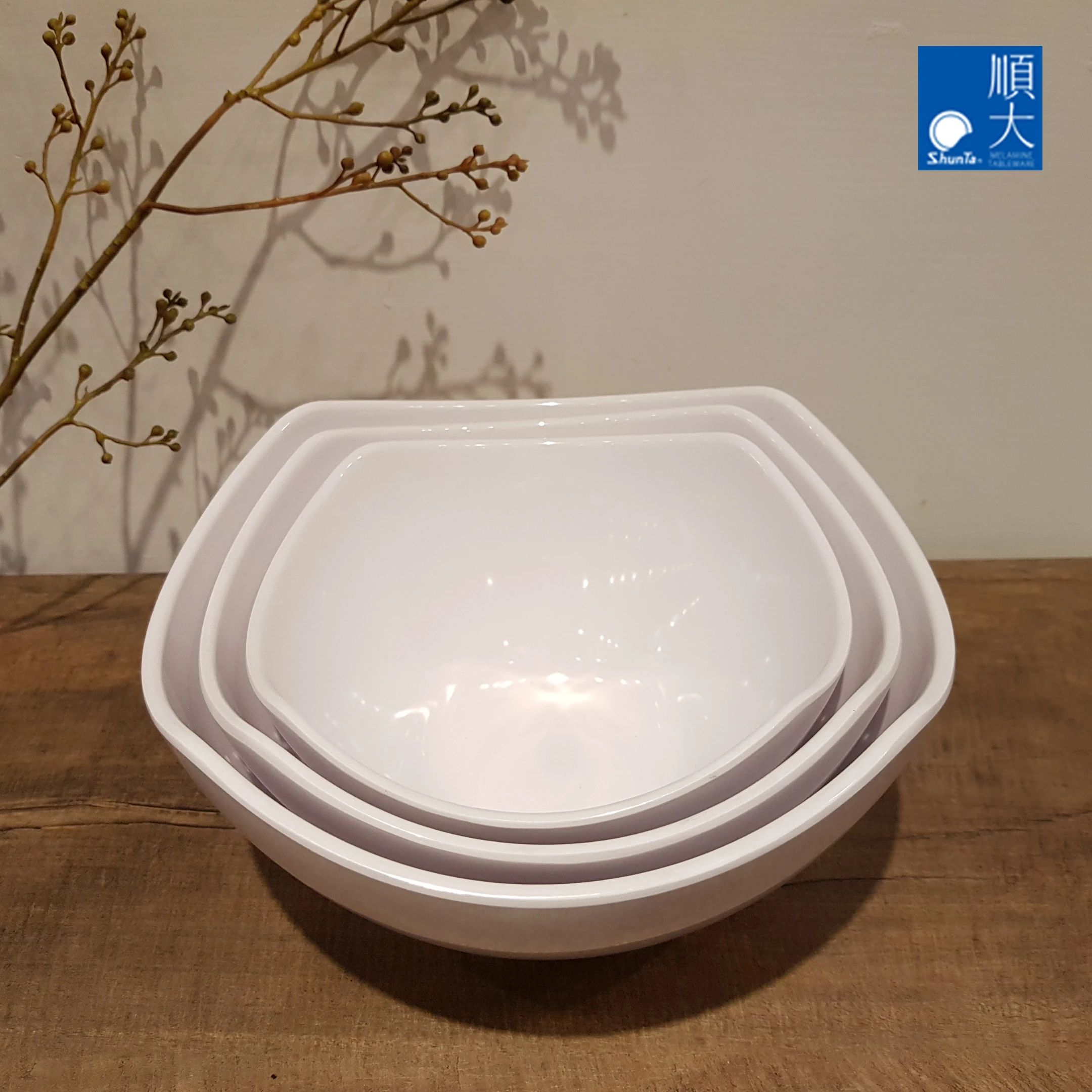 Melamine Round White Bowl Hot Pot Vegetable Salad Mixing Unbreakable Reusable Bowl for Restaurant