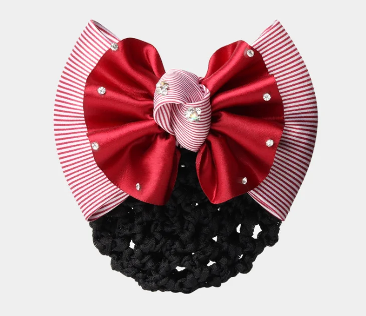 Professional Stain Flannel Bow Flower Hair Clip With Crystal Hair Bun Net For Stewardess Nurse Accessory Properly in the Office