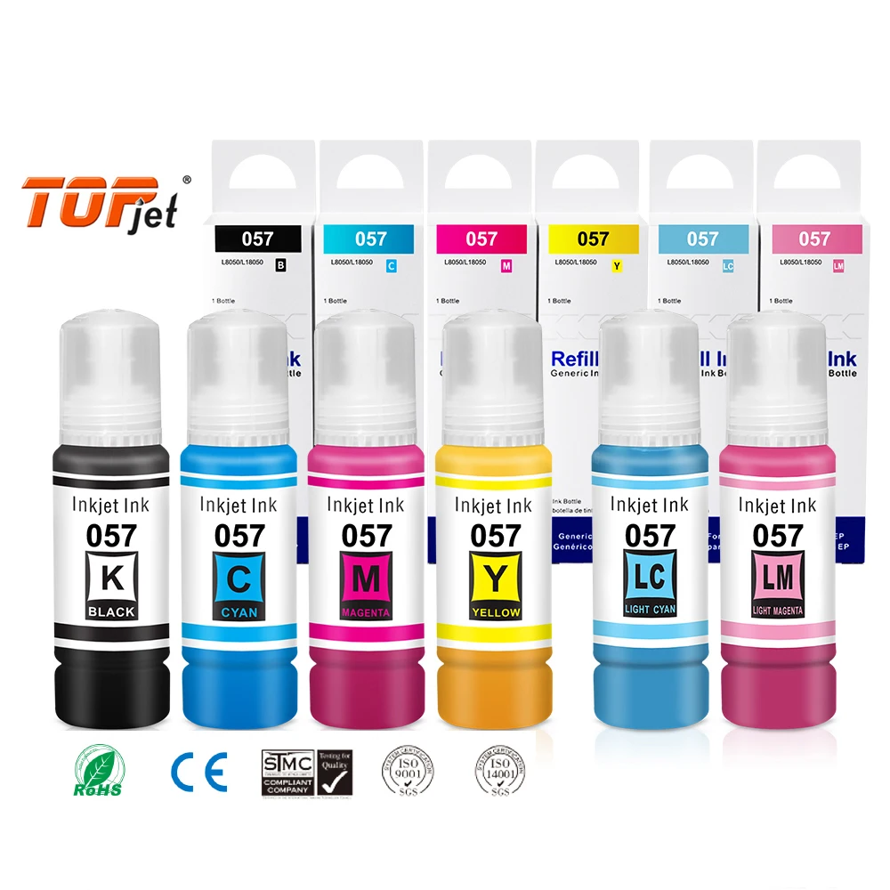 Topjet 70ML 057 Bottle Refill Dye Based Ink Kits Compatible For Epson L8050 L8058 L18058 Inkjet Printer Dye Ink
