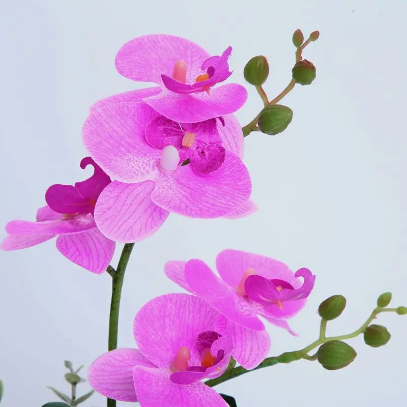 New Style Luxury 3d Real Touch Phalaenopsis Flower Artificial Gold Potted Dendrobium Plant Artificial Orchid In Pot
