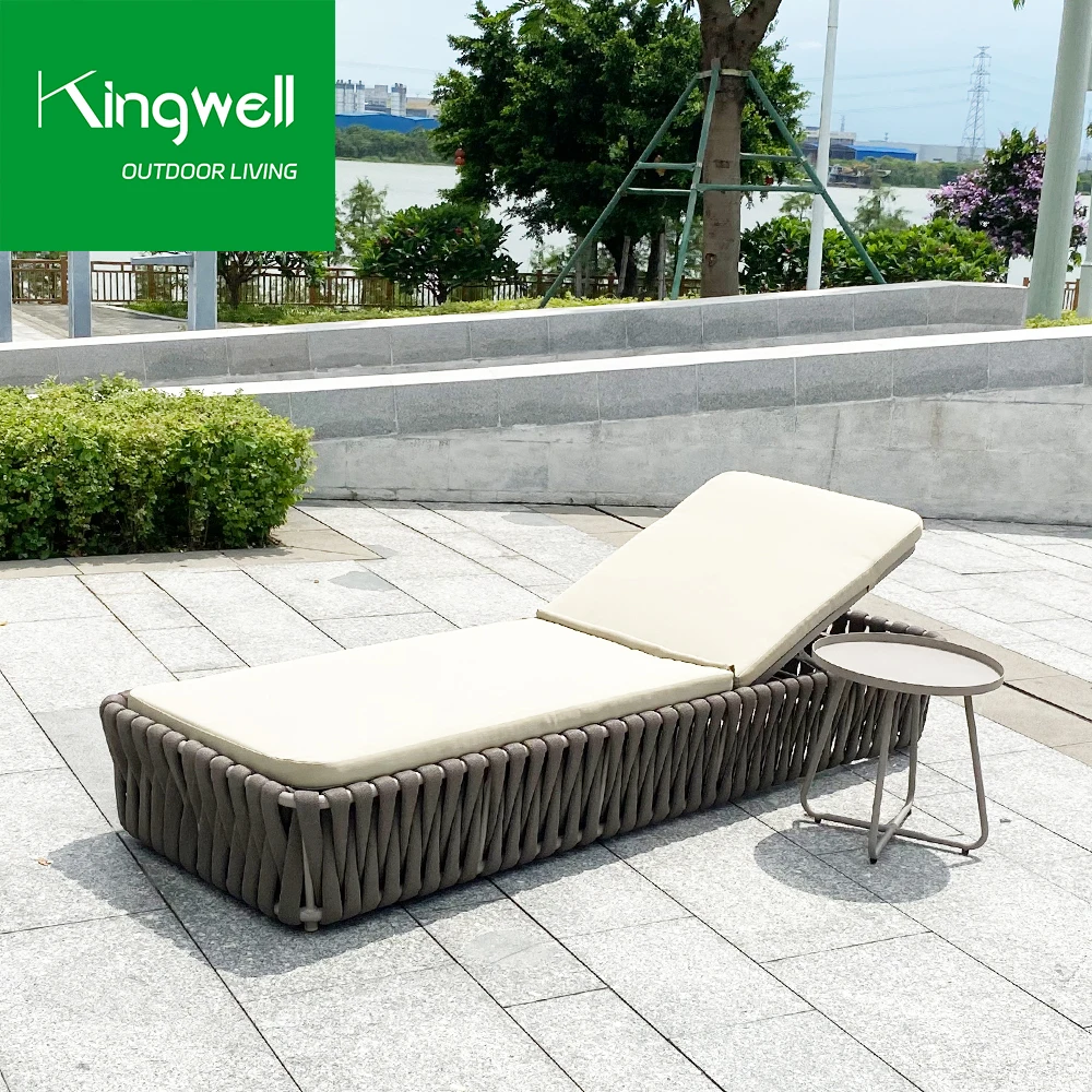 Luxury Garden Furniture Beach Patio Sunbed Aluminum Woven Outdoor Lounge Chaise Natural Waterproof Fabric Rope Sun Loungers