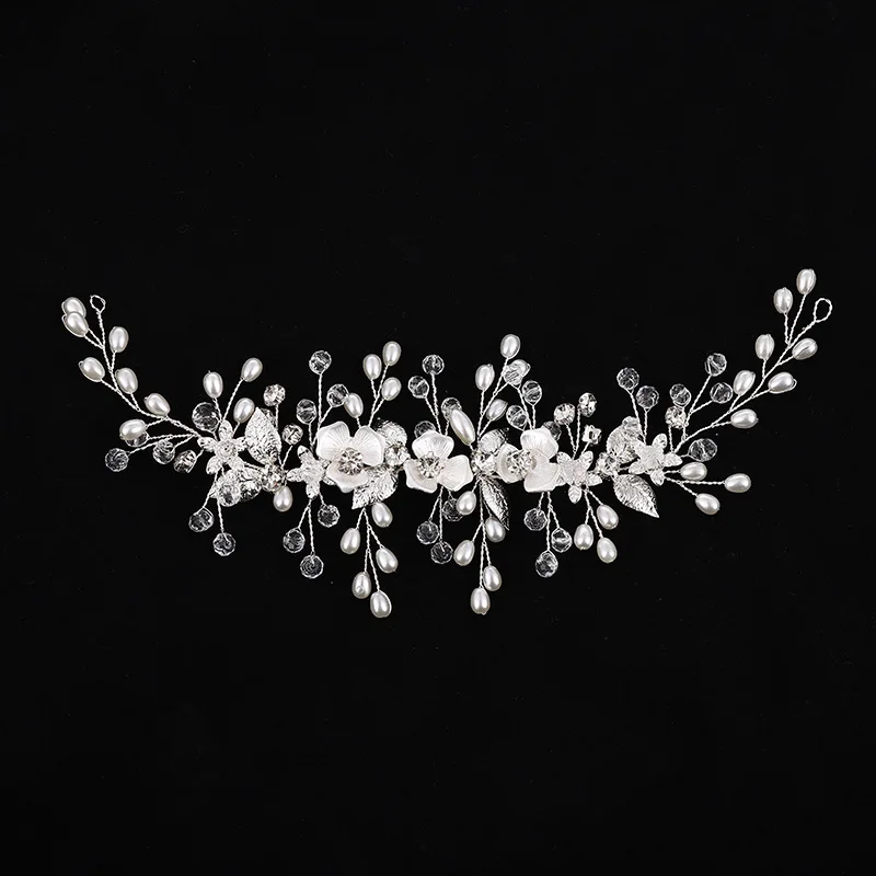 Handmade Romantic Wedding Hair Bands For Brides Flower Pearl Crystal Wedding Bride Hair Accessories Bridal Hair Decoration Vine