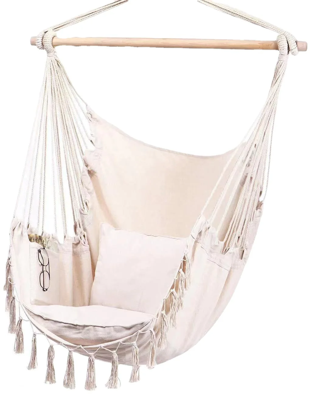 Hammock Chair Macrame Swing Chairs Hanging Bed with Cushion and Durable Hanging Hardware Kits For Outdoors and Garden