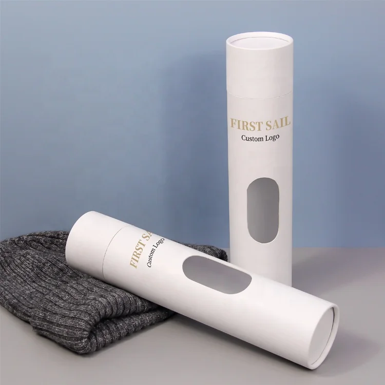 Wholesale eco friendly custom round shape white card paper packing gift box scarf clothing packaging tube with cut window