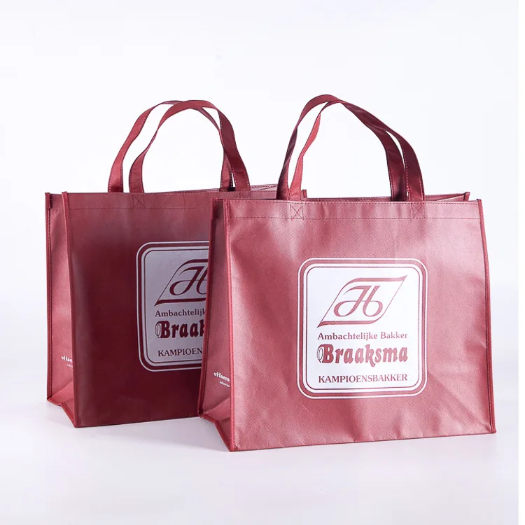 custom printed logo fashion luxury laminated pink pp, non woven fabric reusable ecobags tote shopping handle bags/