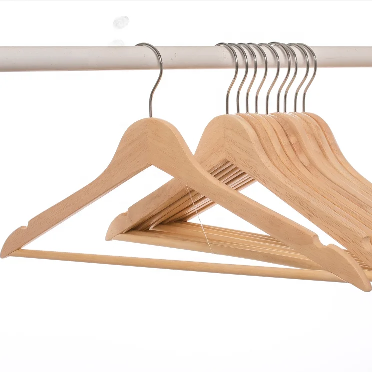 Wooden Men Skirt Hangers with Non Slip Pants Bar Solid Wood Coat Hanger
