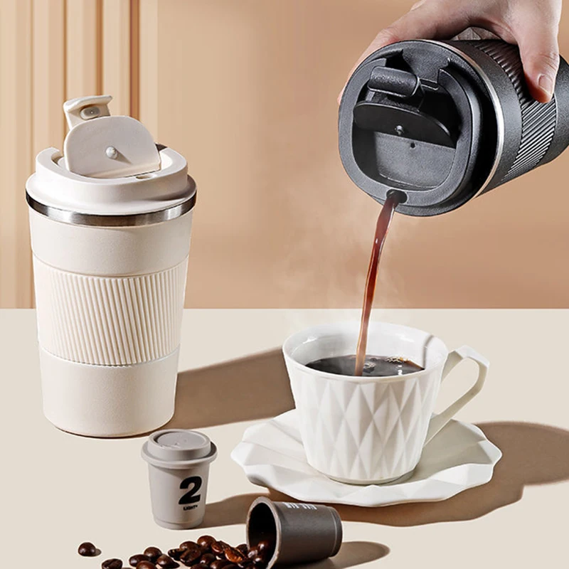 Portable Outdoor Portable Cup  Mug Coffee Cup Stainless Steel Silicone Metal Coffee Cup with Cover
