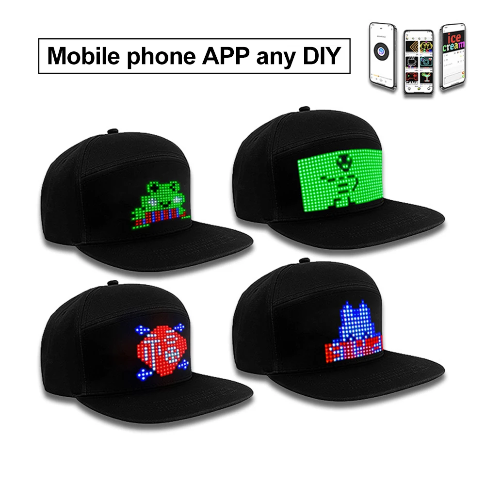 App Programmable Night Glow Hat Luminous Lighted Baseball Cap Breathable Cotton Fashion Flashing Led Cap Hat Cap For Adults