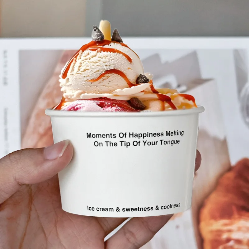 3oz 5oz 7oz 20oz Customized Logo Ice Cream Paper Tub Disposable White Dessert Single Wall Paper Snack Cup With Lid For Ice Cream