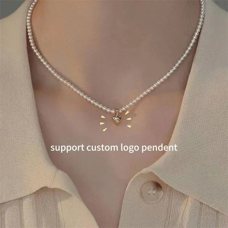Wholesale 4mm Pearl Jewelry Necklace Custom Logo Charm Pendant Freshwater Shell Pearl Bead Chain Necklace For Women
