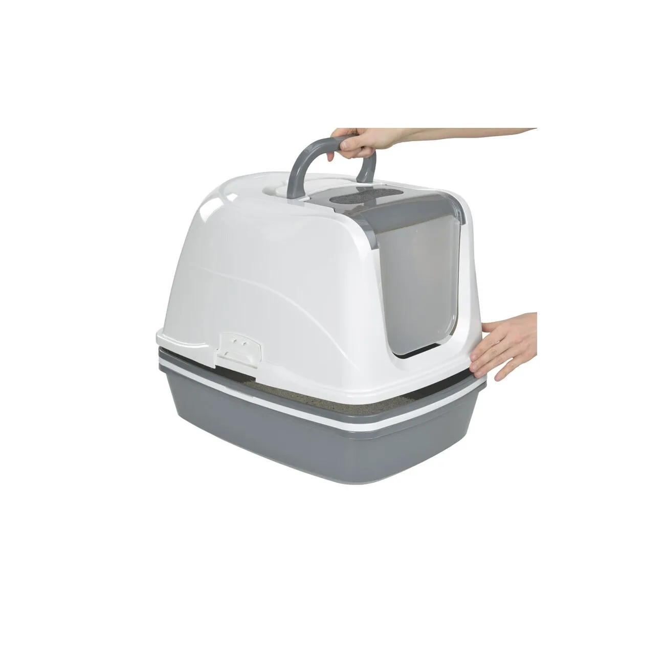 Three separate filter, closed and thickened litter box, anti-splash, anti-odor cat front entry cat toilet