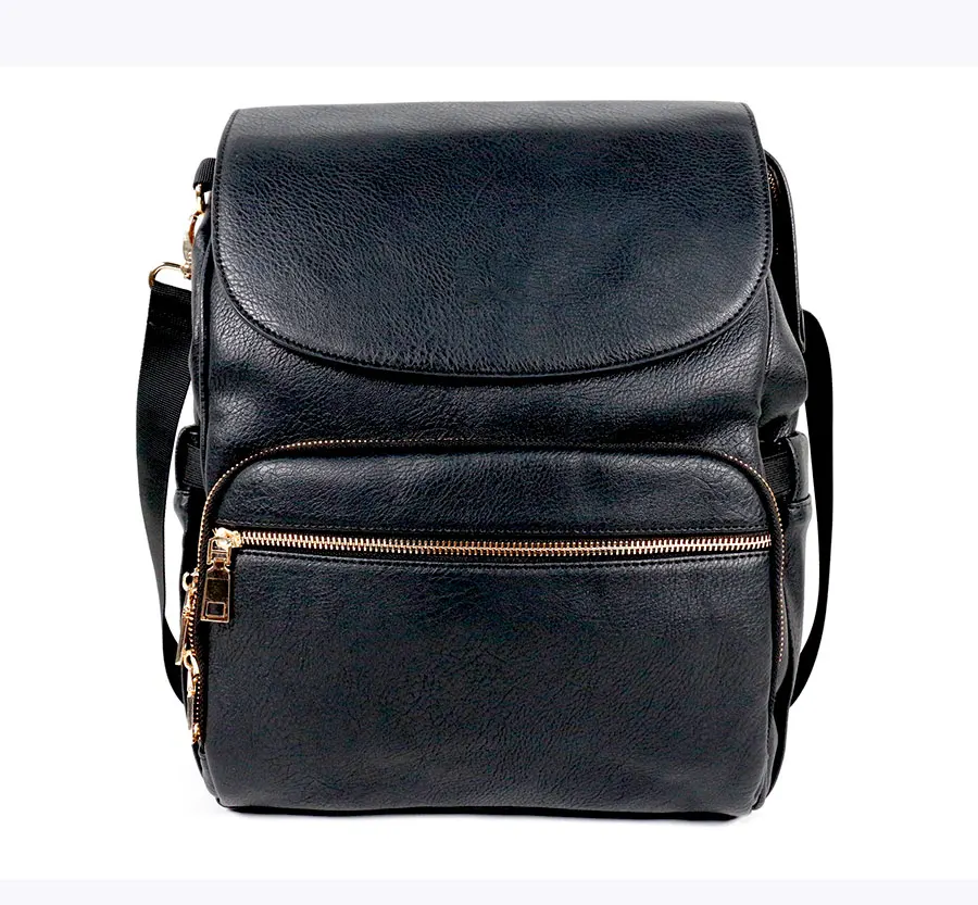 Convertible Custom Vegan Pu Leather Mommy Diaper Backpack Bag with Changing mat Travel Back Pack Maternity Baby Changing Bags