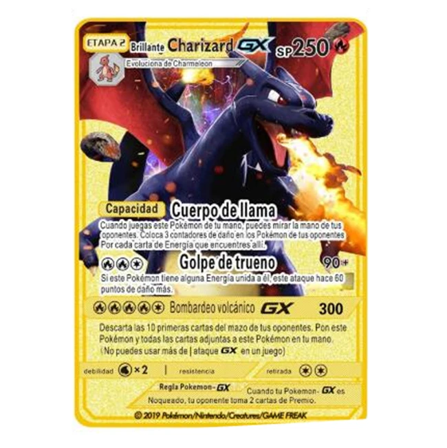High quality Spanish metal ca Gold Metal Poke mon Cards 1st First Edition Trading Playing Cards Game Charizard,Blastoise