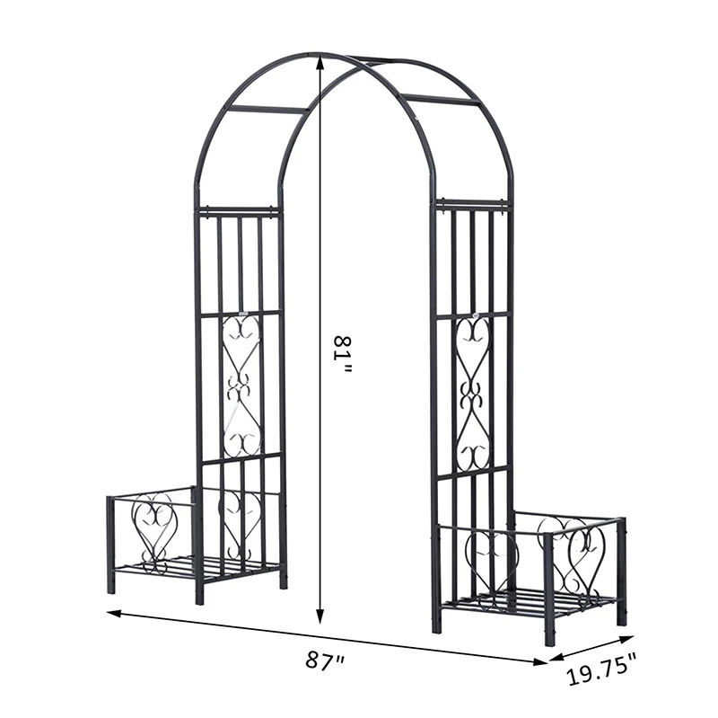Outdoor Garden Decorative Arch, Metal Backyard Garden Arch with Planter Boxes for climbing plants