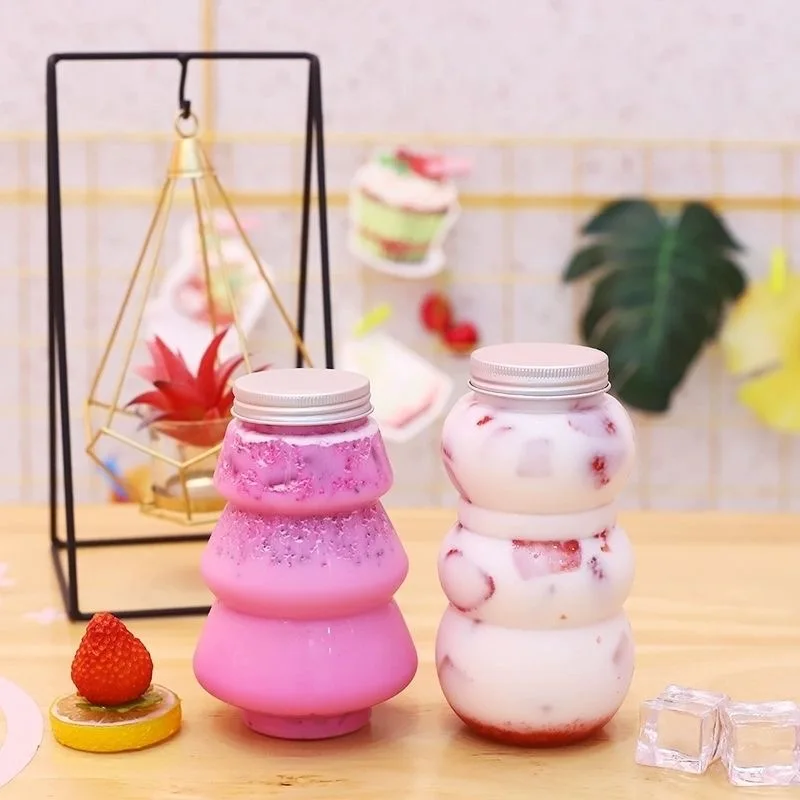 Оптовая продажа круглая пластиковая бутылка для сока 12oz16oz упаковка напитков с пластиковой винтовой бутылкой Рождественская