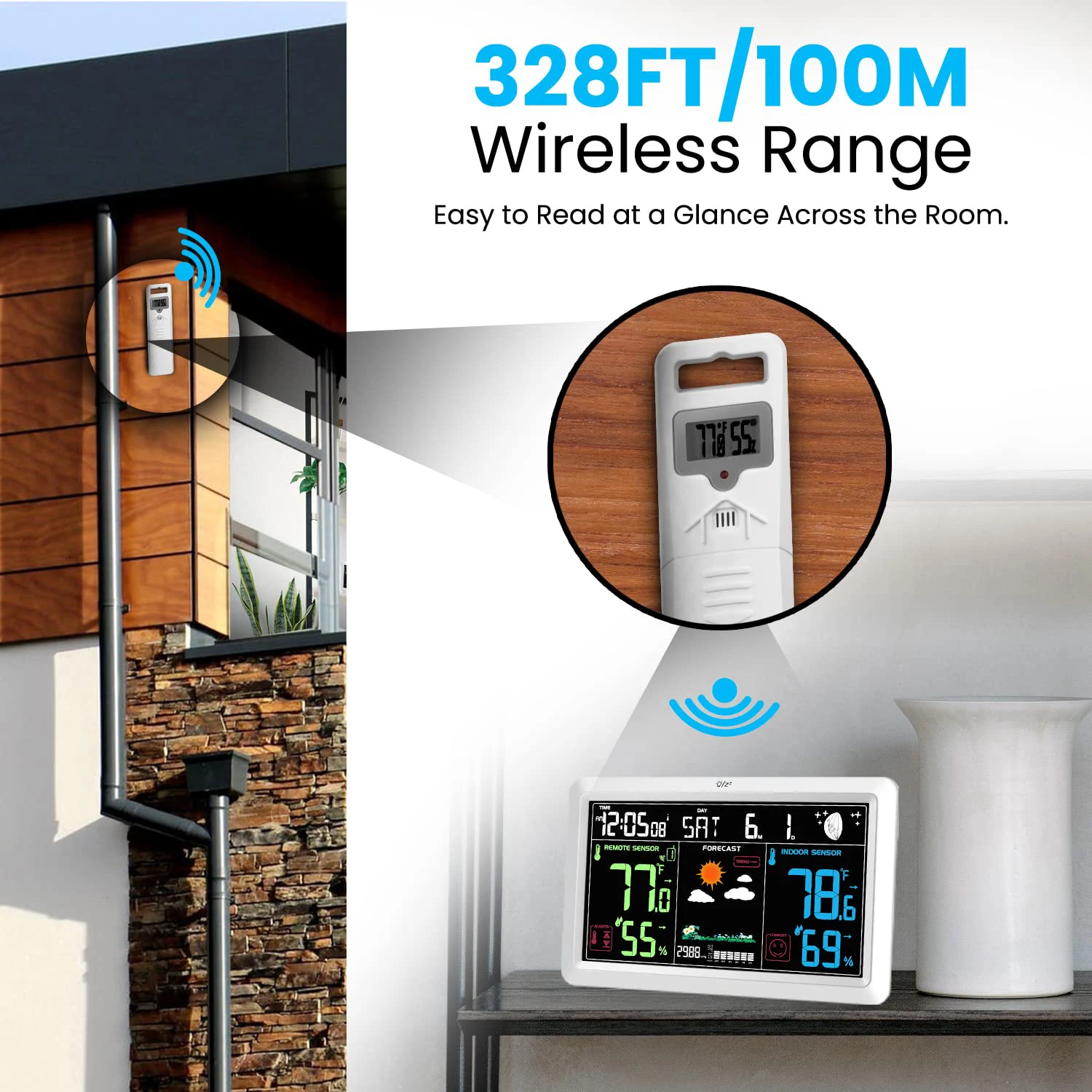 Weather Station Indoor Outdoor Thermometer Wireless Humidity Temperature Monitor Barometer Hygrometer with High Precision Sensor