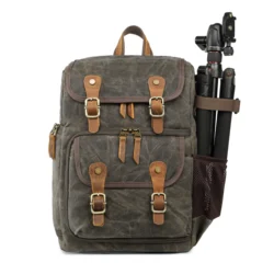 Custom logo professional water resistant canvas leather video camera bag dslr slr camera backpack