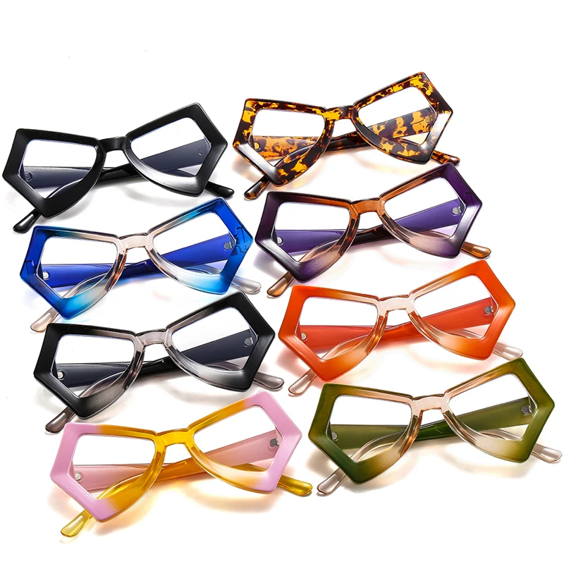 Wholesale Fashion Vintage Polygon Gradient Green Eyeglasses Frames Colorful Butterfly Shape Sunglasses For Women
