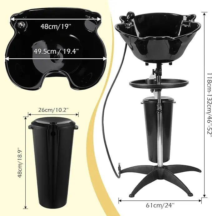 Shampoo Bowl Salon Deep Shampoo Basin Sink for Washing Hair with Adjustable Height  Barber and Stylist Hair Washing Station