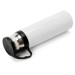 Sublimation Blank 17oz 500ml Metal Stainless Steel Vacuum Flask Skinny Tumblers Water Bottle With Transparent Lid Black