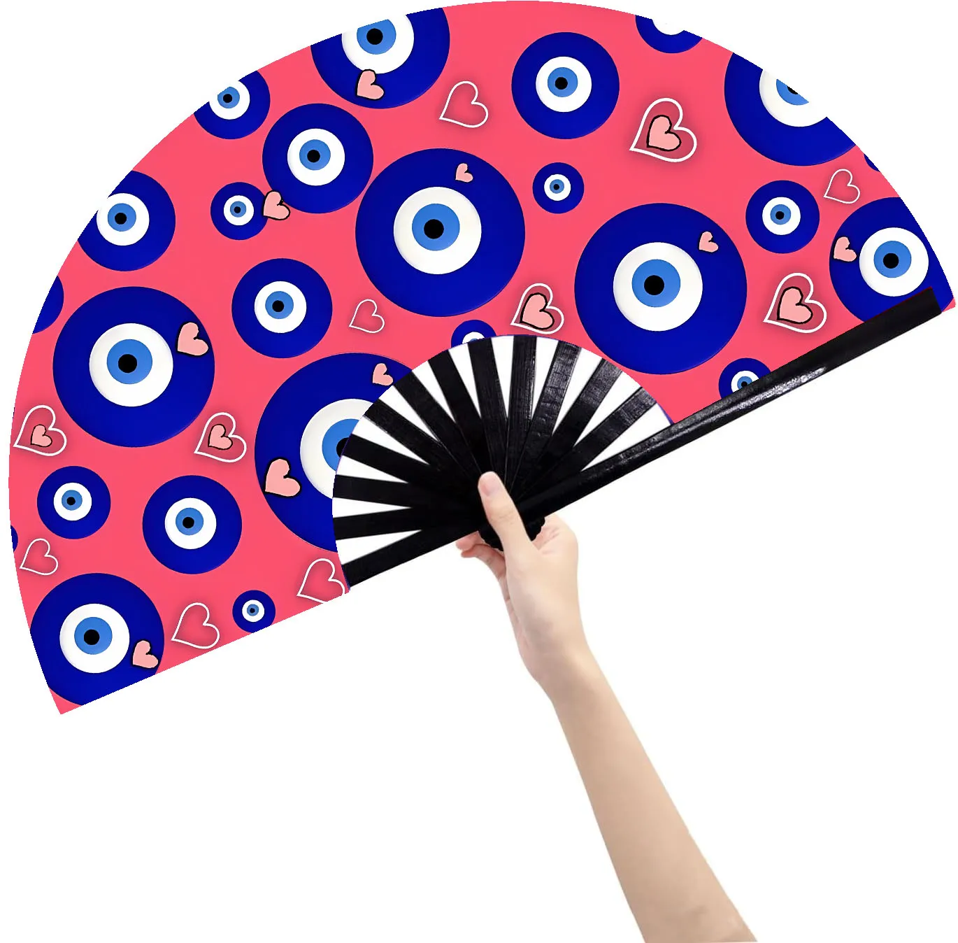 Promotional Hand Fan Black Fan Ribs Fabric Customized Big Hand Fan With Printing Logo