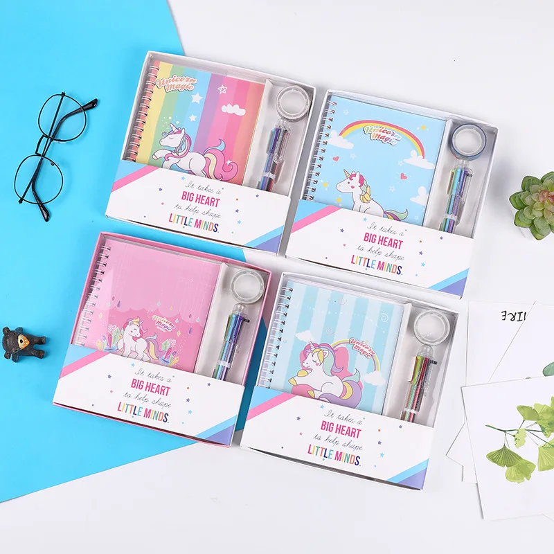 Оптовая продажа миниатюрный милый ежедневник Kawaii Sprial дневник для детей Детский блокнот с ручкой подарочный набор