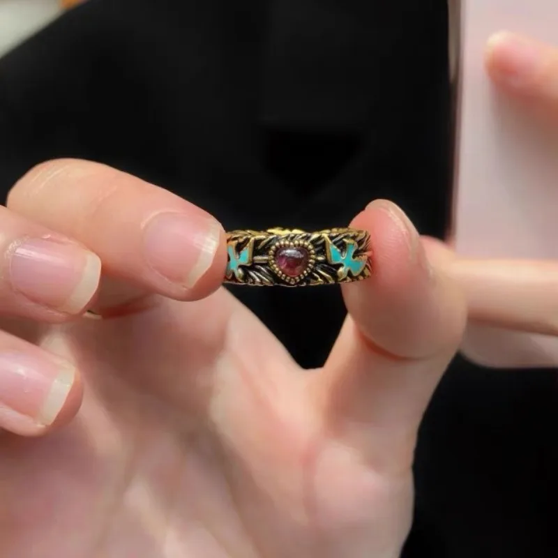 Literary Retro British Museum Series Bird Title Distressed Design Exquisite Love Flying Goose Opening Rings Women Men