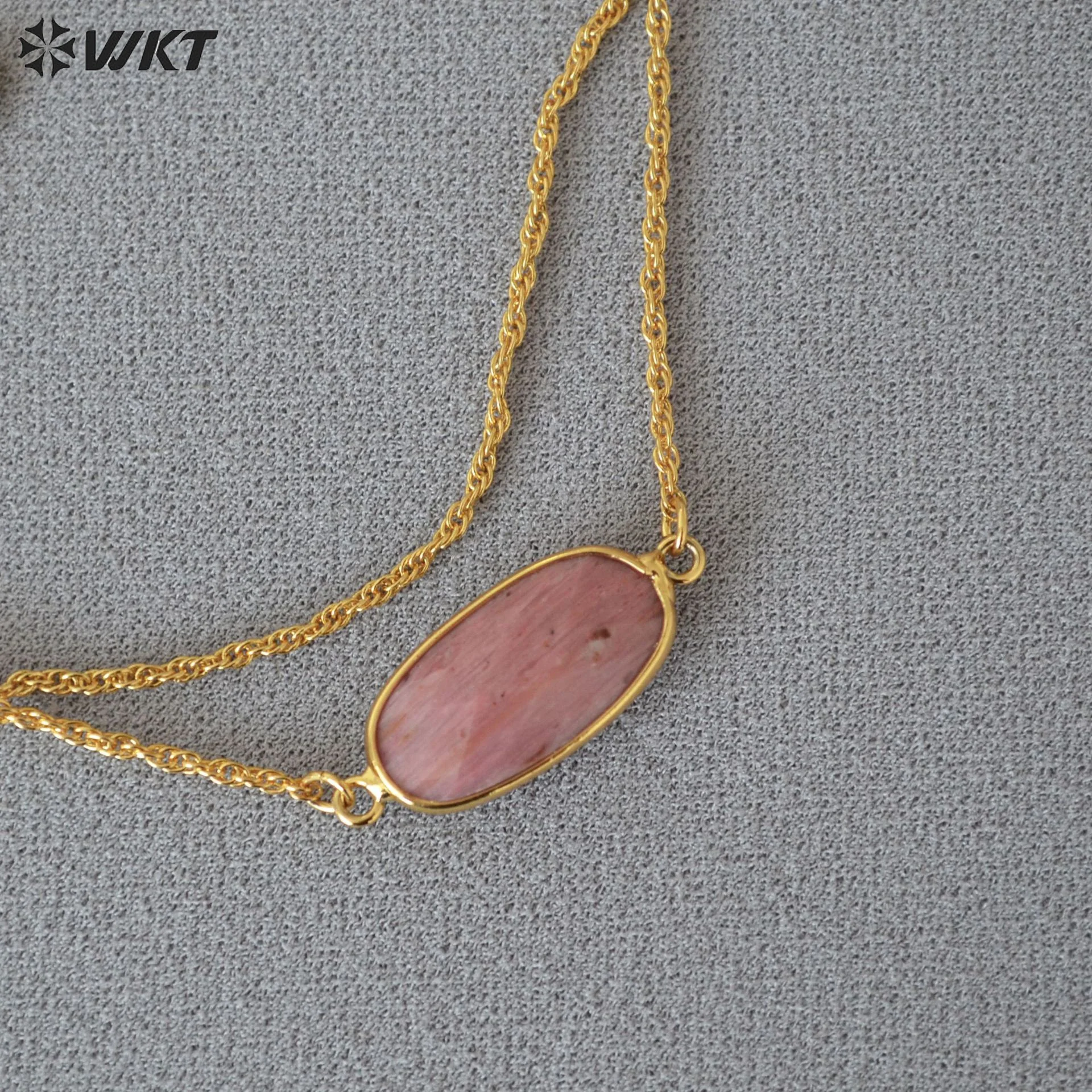 WT-B651 Elegant 18K Real Gold Plated Nickle Free Europe Tiny Connect Rhodonite Stone Bracelet Double Layer Women Chain Wrist