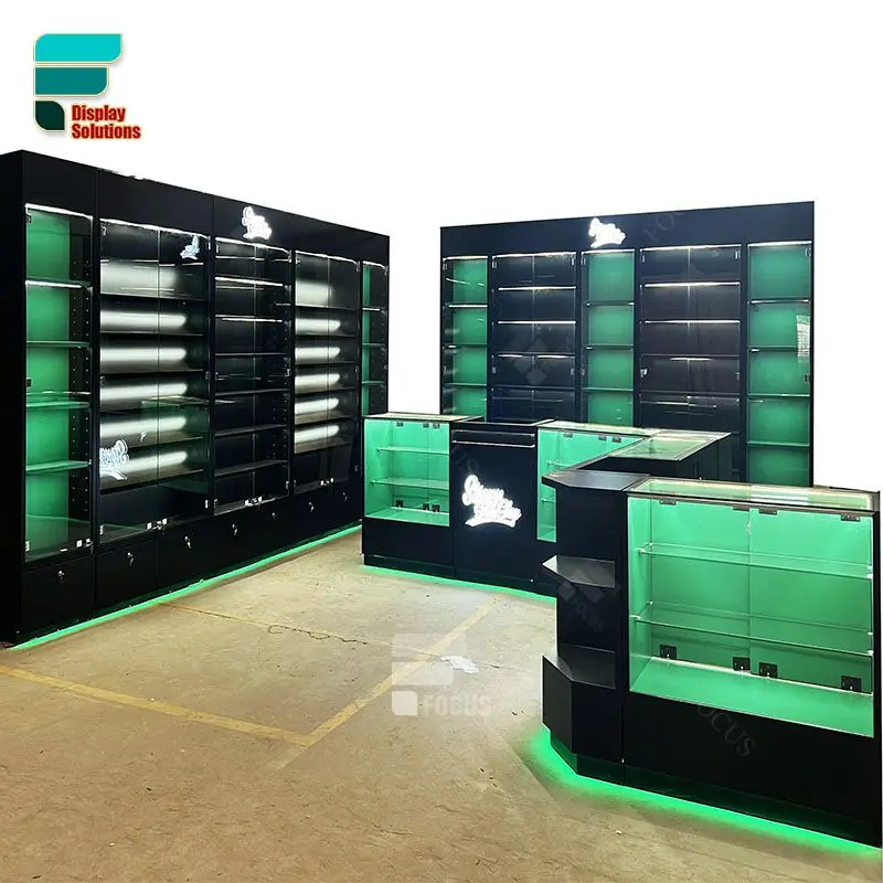Retail Shisha Supplies Case 360 Degree Glass Showcase Smoke Shop Showcase Led Display Tobacco Shop Shelf Interior Fixture