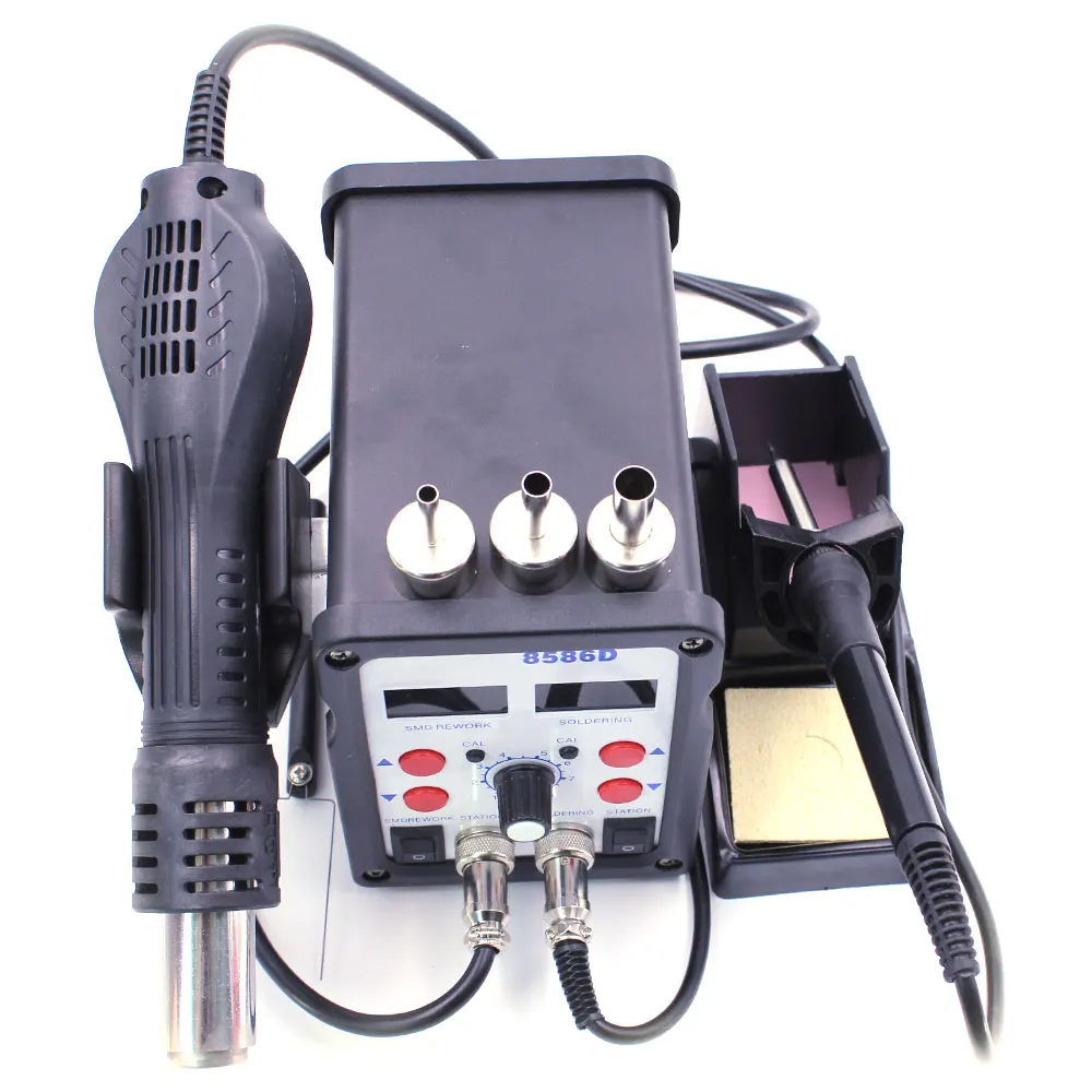 New SMD Solder Station Soldering Iron Hot Air Het Gun 8586D 2in1 110V / 220V ESD BGA Rework Welder Desoldering Repair with Tools