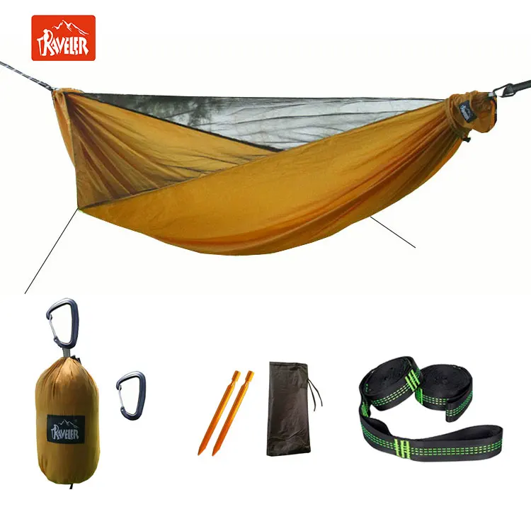 Traveler hot selling portable hammock with mosquito net hanging swing chair bug free for two person hammocks wholesale shopping (1600074677834)
