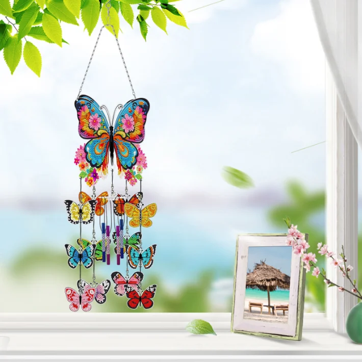 COOLEVE DIY Custom Dot Drill Wind Chime Pendant Creative Design Three-Dimensional round Hanging Picture with Floral Theme