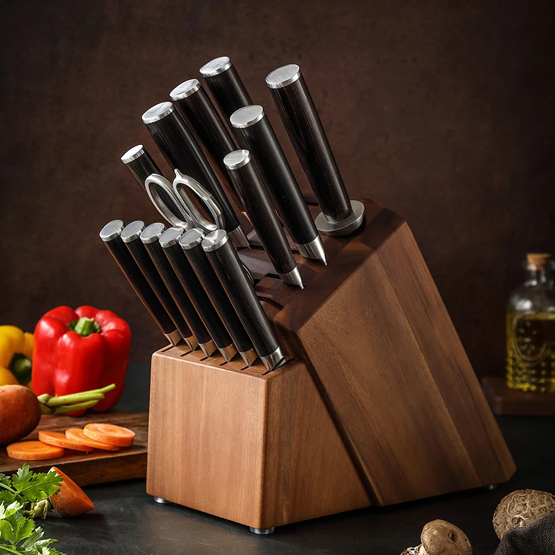 XINZUO Professional Kitchen 15 pcs Knife Sets Japanese Style Damascus Steel Pakka Wood Handle Knives with Wooden Block