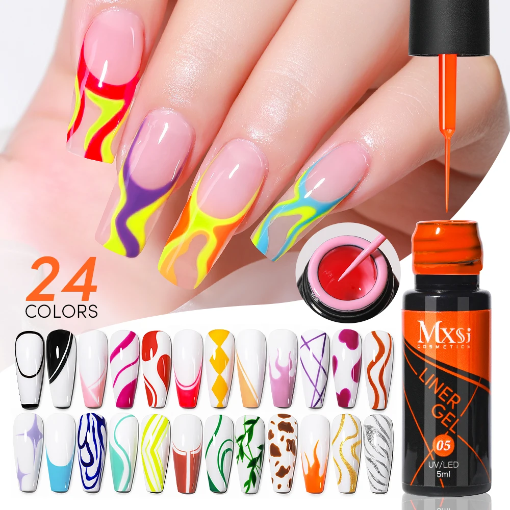 MXSI Private Label 5ml Liner Nail Gel Polish 24 Colors Black White French Pull Line Painting Gel For UV Nails Supplies Salon