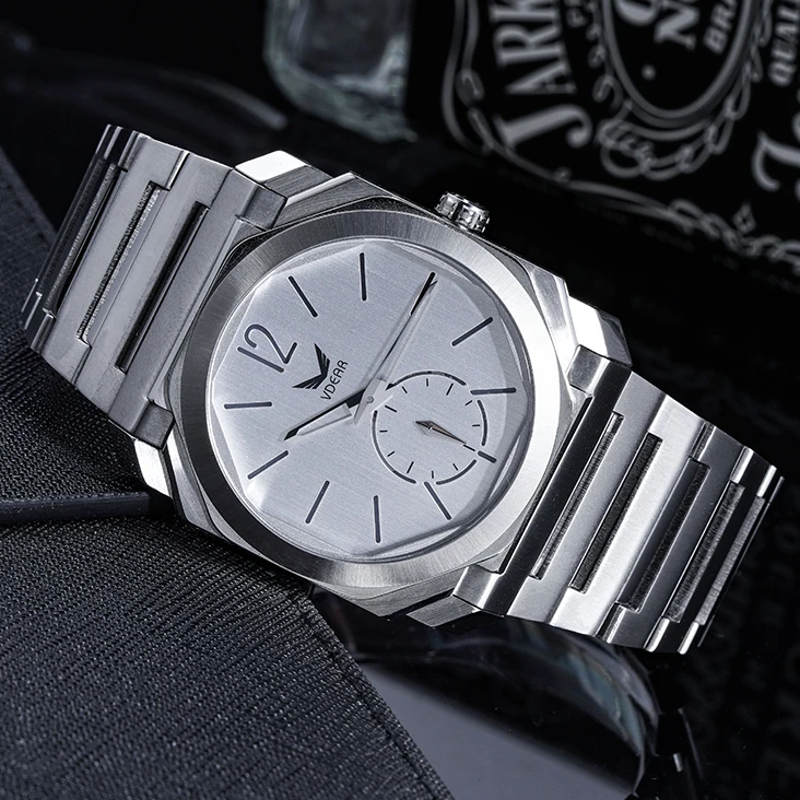 Ультратонкий восьмиугольный Круглый стальной корпус белый полый циферблат 30 м Водонепроницаемые классические роскошные кварцевые мужские часы