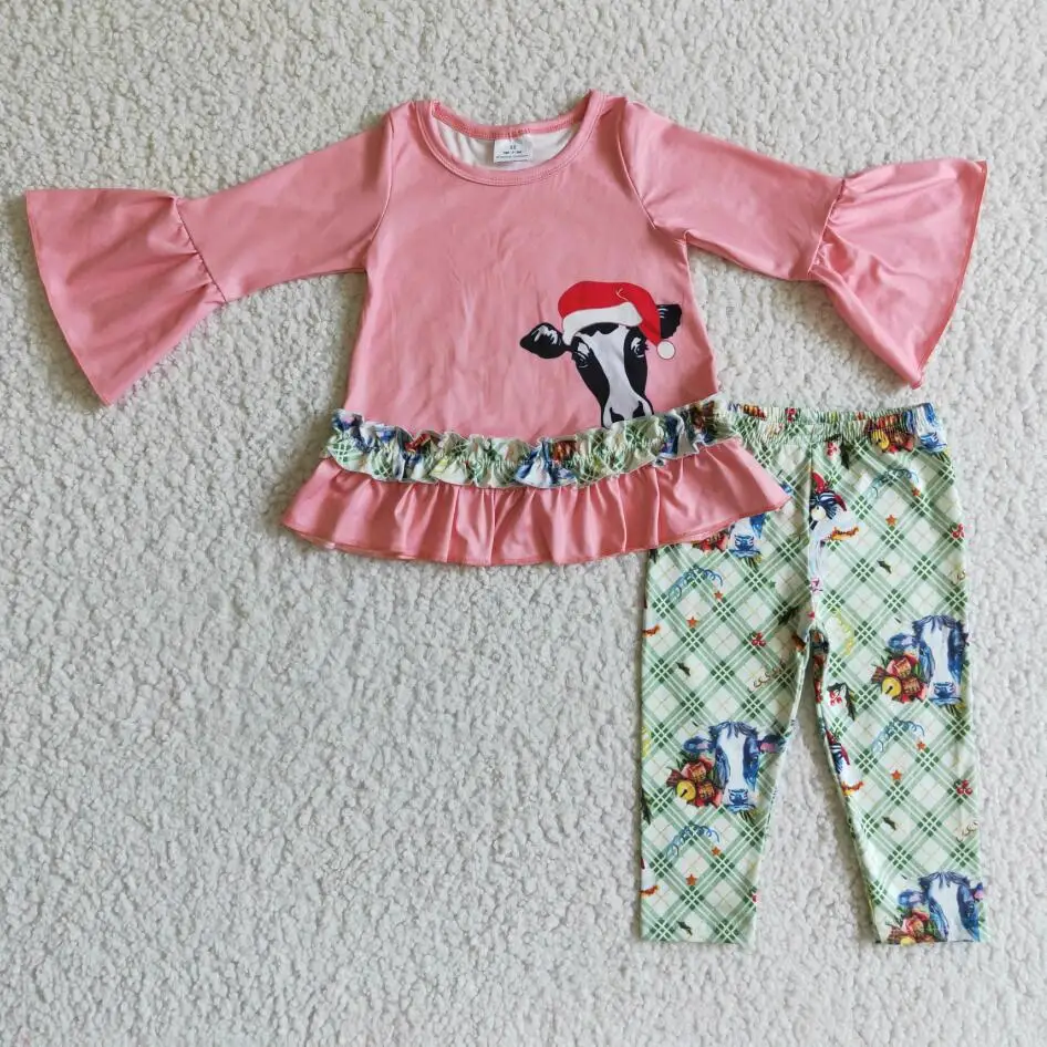 Christmas cow legging pants set wholesale RTS no MOQ girls clothing sets kids clothing western children toddler clothing