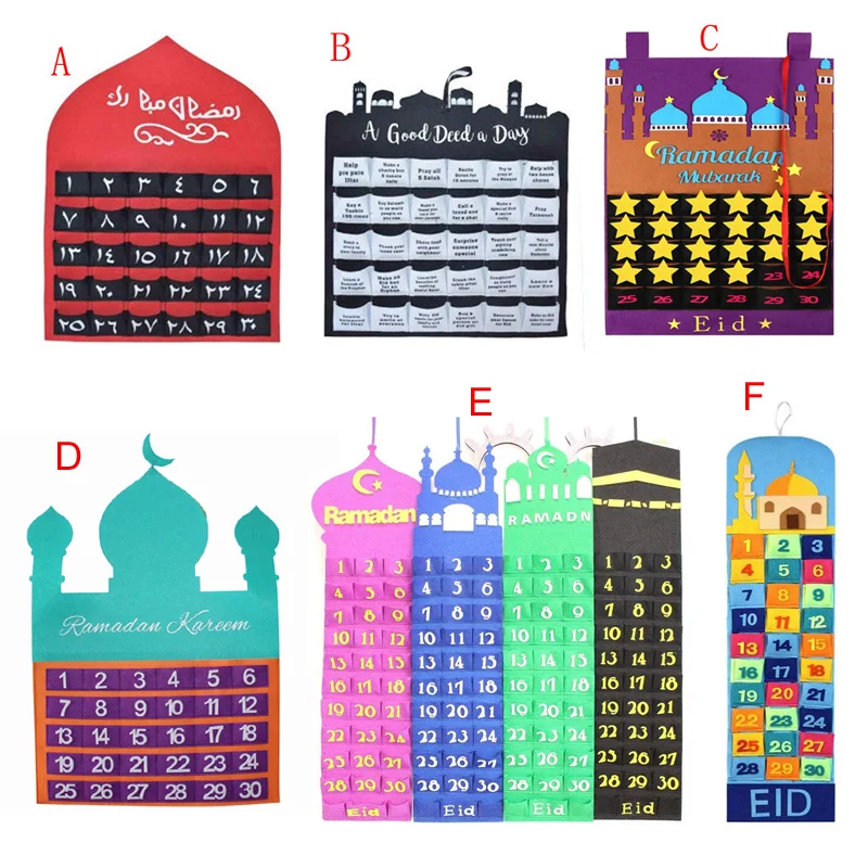 
Islamic Holiday 30 Days Mosque Eid Mubarak Felt Ramadan Decoration Advent Calendar 
