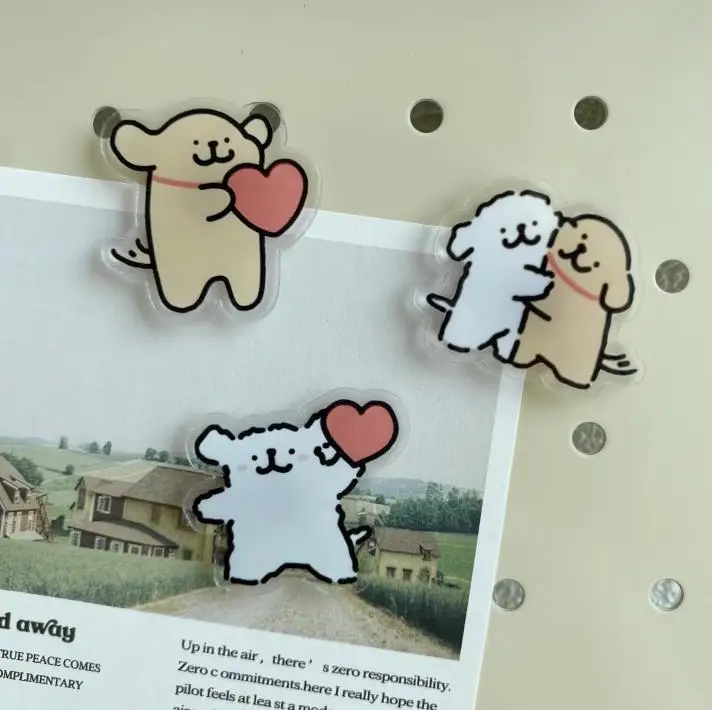Cartoon acrylic love hug puppy refrigerator magnet Korean line hole hole plate magnetic suction door decorative magnet