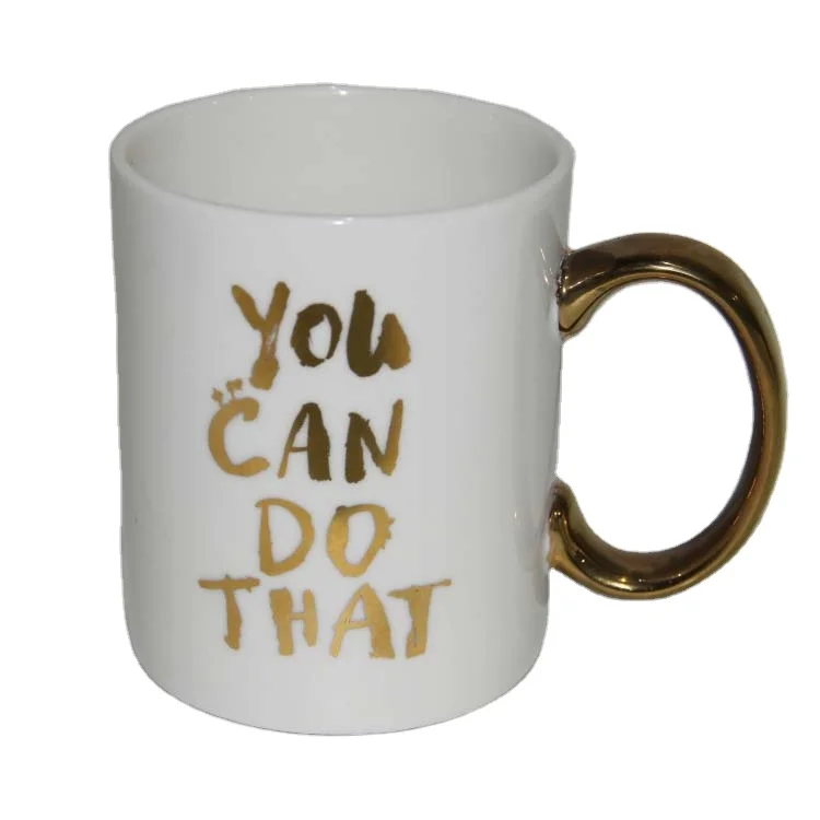 No MOQ Limited High Quality 11oz Porcelain Custom Golden Design Ceramic Tea Cup Mug With Golden Handle Electroplating Gold Mug