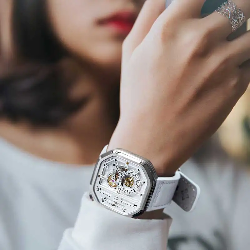 
Agelocer Luxury Watch Men Designer Square Watch Waterproof Leather Strap All Black Mechanical Watches 5603J3 