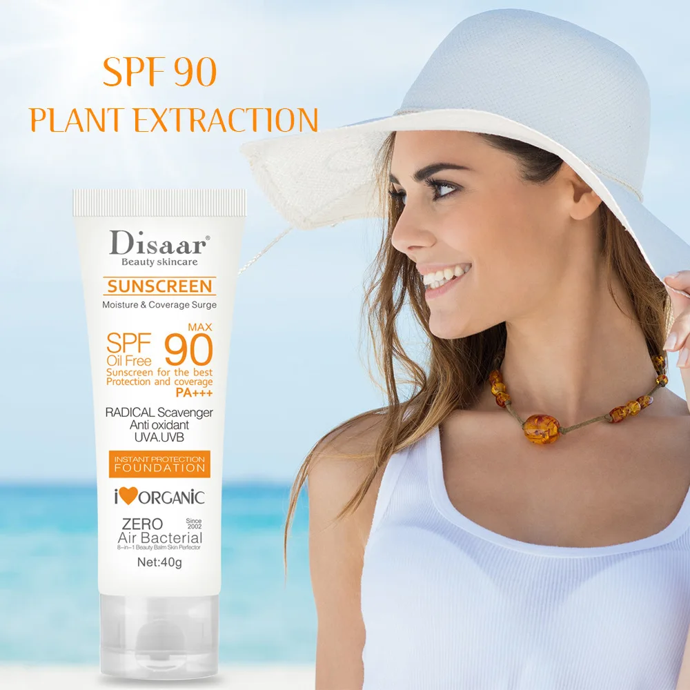 Disaar SPF 90 Sunblock Moisturizer Whitening Organic Sunscreen Cream for All Skin Waterpoof Concealer Sunscreen Cream