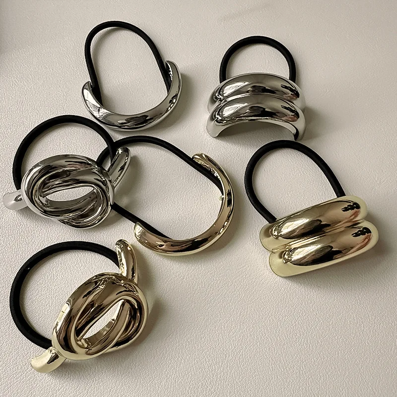 Simple Cylindrical Cuffs Metal Horsetail Buckle Rubber Band Metal Hair Ties Headwraps Hair Accessories For Women