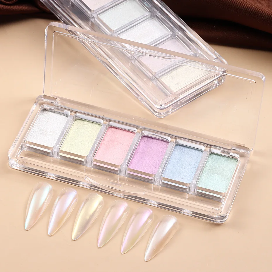 Palette Aurora Nail Powder 6 In 1 Style Solid Nail Powder Pigment Nail Art Diy Kit Mirror Powder