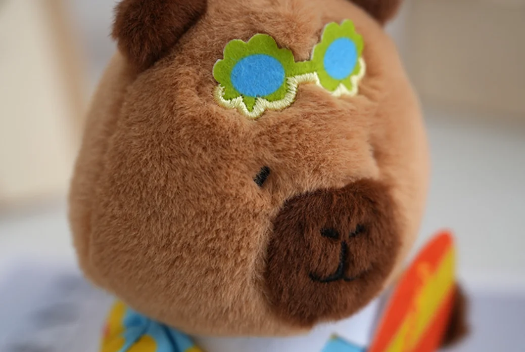 13cm Summer Hawaiian Stuffed Animal Toy Capybara Plush Keychains Toys Swimming ring Skateboard Doll Key Chains Capybara Keychain