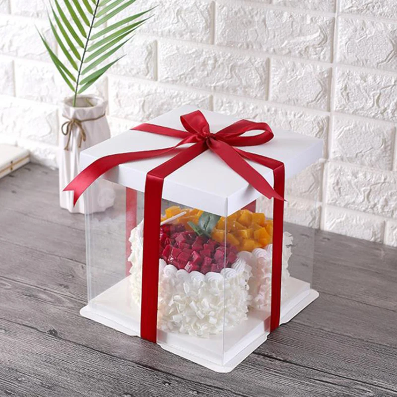 
Luxury Custom PET tall transparent cake box packing swiss roll clear plastic cake box transparent 3 in 1 cake box 