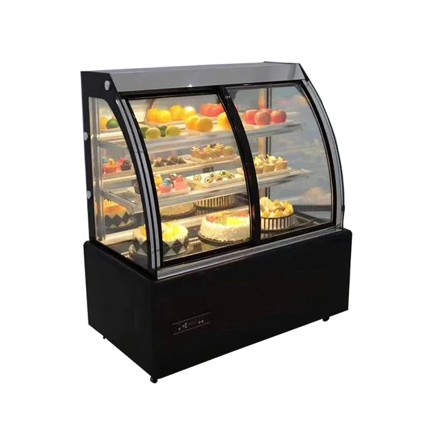 Transparent curved glass cake display cabinet Refrigerator Bakery pastries stand to display refrigerator