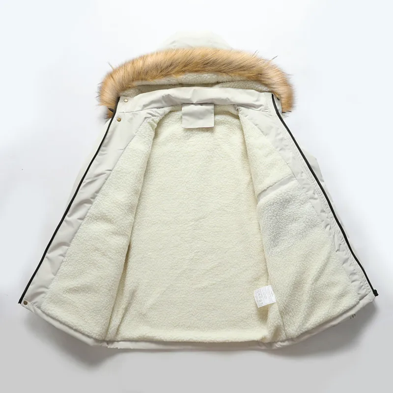 Liu Ming Custom Brand Fashion 2024 Winter Men Fleece Hooded Casual Thick Fur Collar Parkas Multi Pocket Warm Plus Size Jackets