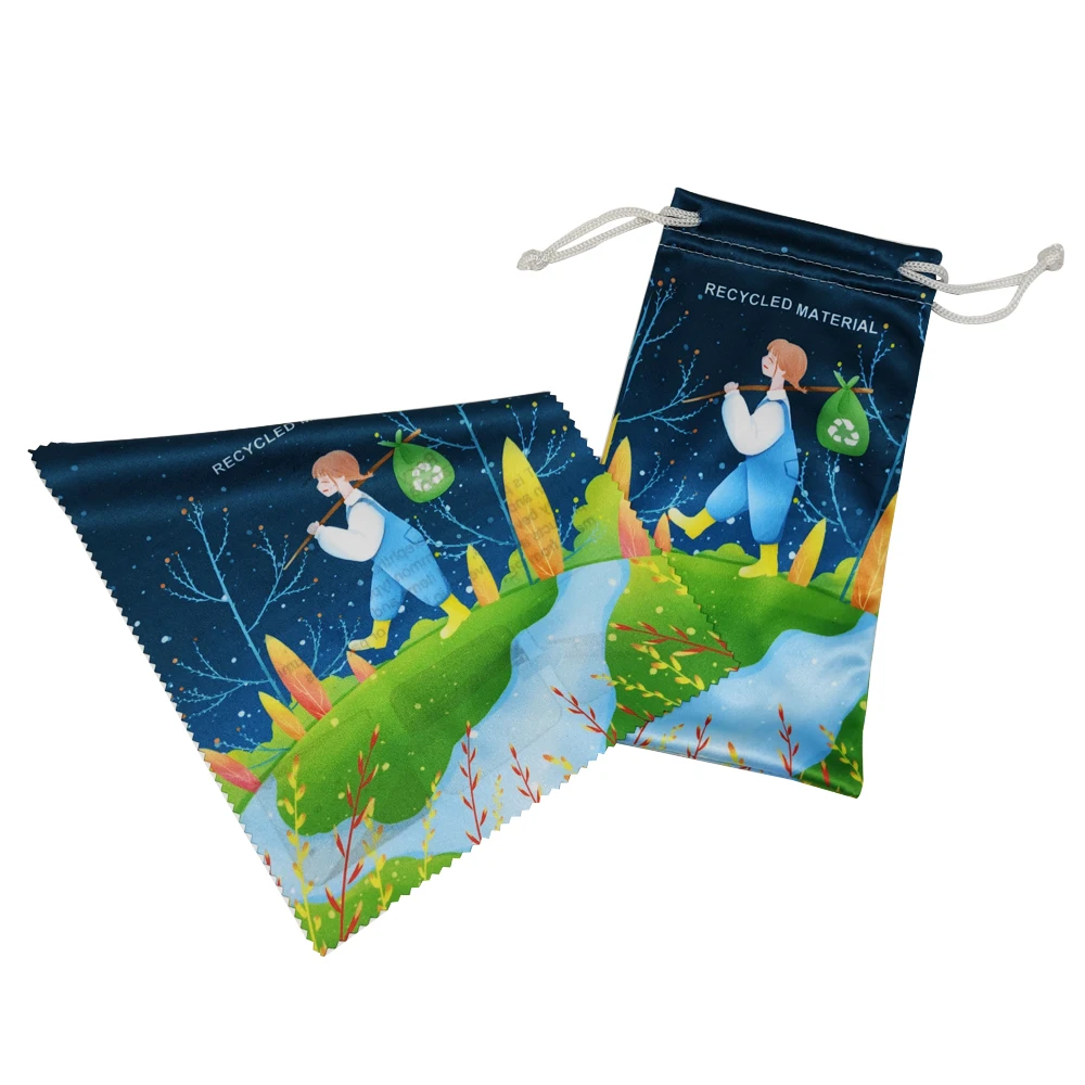 High Quality RPET 100% Polyester Pouch Custom Logo Microfiber Eye Glasses Lens Cleaning Cloth Glasses Cloth Bag