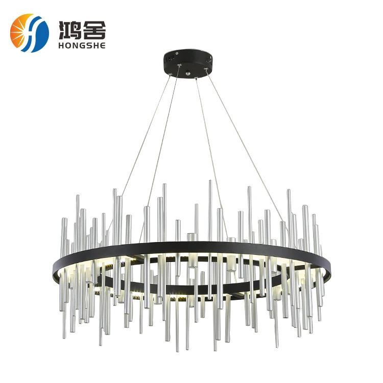 Ce Rohs Certification Unique Luxury Design Anti Glare Black Silver Aluminum Modern Chandelier Lamp